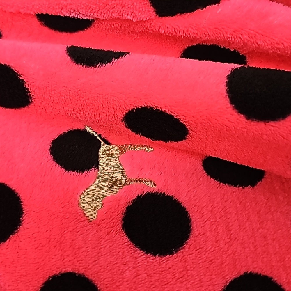 PINK Women's Polka Dot Plush Robe with Belt - Picture 2 of 4